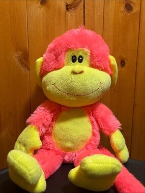 Y2K Neon Pink & Yellow Monkey Stuffed Plush Toy